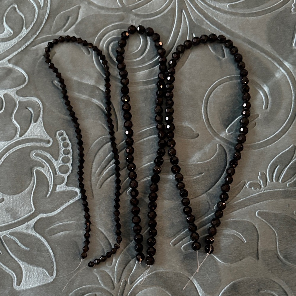 NWOT Bundle of 3 Strand of Genuine Black Onyx Faceted Beads for Crafting